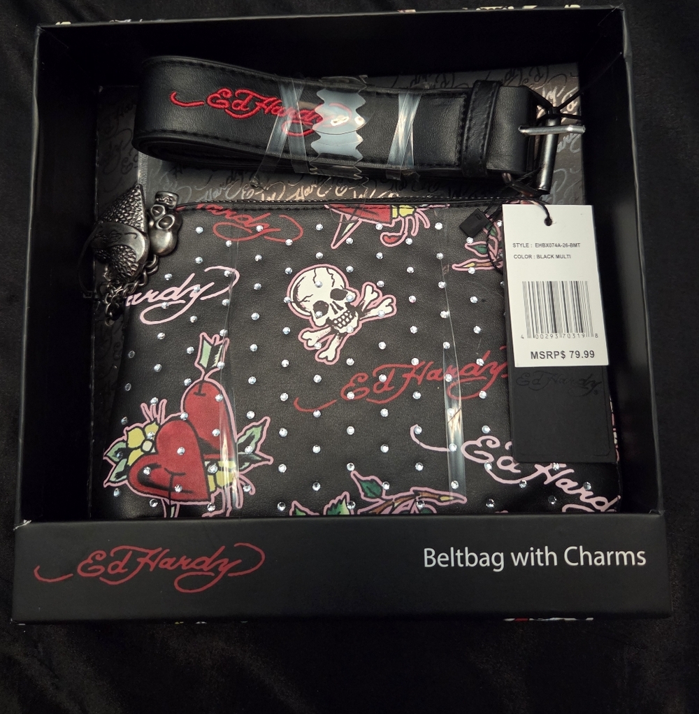 Ed Hardy Beltbag with Charms – Black Multi (NWT)